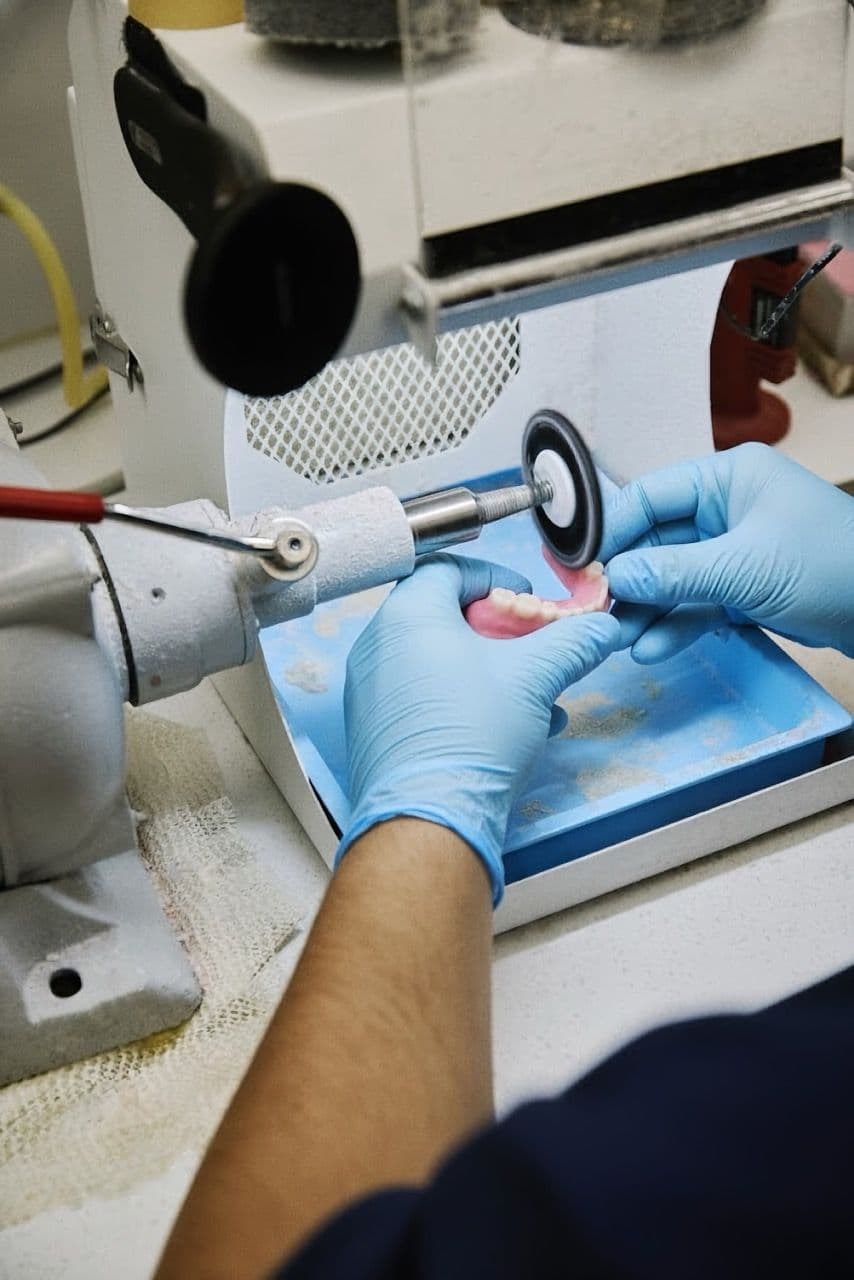 dentist working on dentures