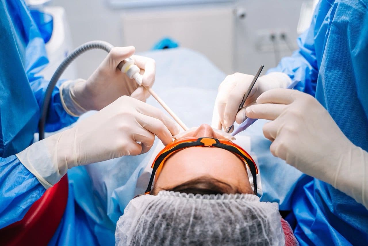 Photo of a dental team treating a patient